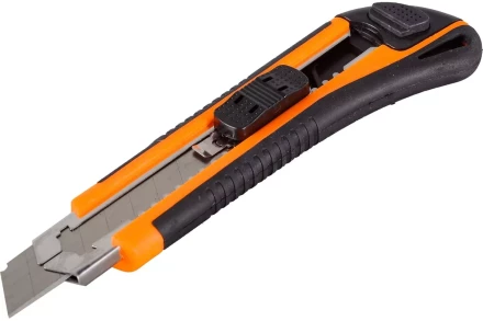 Нож с выдвижным лезвием 18 мм, двухкомпонентный корпус, металлическая направляющая, автоматический фиксатор, Вихрь 73/10/10/4 купить в Нягани