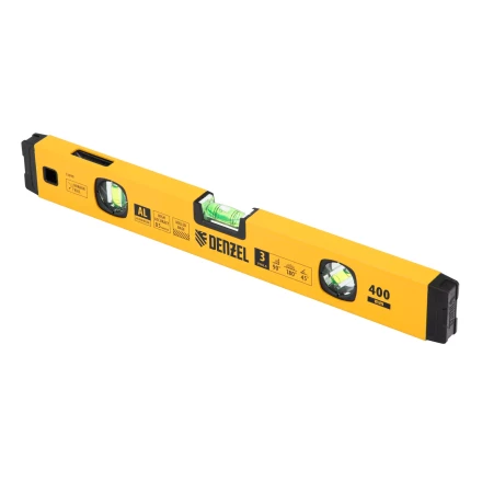 Уровень алюминиевый Denzel 33690, магнит., фрезерованный, 3 глазка (1 зеркал.), 0,5 мм/м, 400 мм купить в Нягани