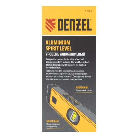Уровень алюминиевый Denzel 33690, магнит., фрезерованный, 3 глазка (1 зеркал.), 0,5 мм/м, 400 мм купить в Нягани