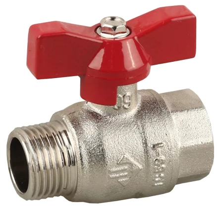 Кран ЗУБР шаровой 1/2&quot; полнопроходной &quot;мама-папа&quot;, бабочка, никелированная латунь 51354-N-1/2 купить в Нягани