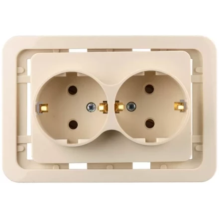 Розетка СВЕТОЗАР &quot;ГАММА&quot; двойная, с заземлением, цвет бежевый, 16А/~250В SV-54107-B купить в Нягани