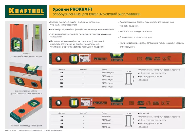 Уровень KRAFTOOL алюминиевый, 2 глазка, 100см 34721-100_z01 купить в Нягани