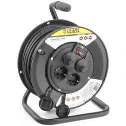Удлинитель силовой на кабельной катушке 50м 4 розетки с крышкой IP44 16А серия УХз16 DENZEL 95908
