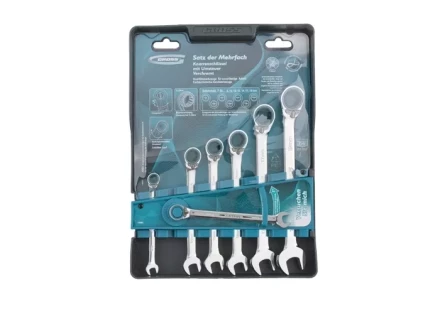 Набор ключей комбинированных с трещоткой, 8 - 19 мм, 7шт., реверсивные, CrV GROSS 14892 купить в Нягани