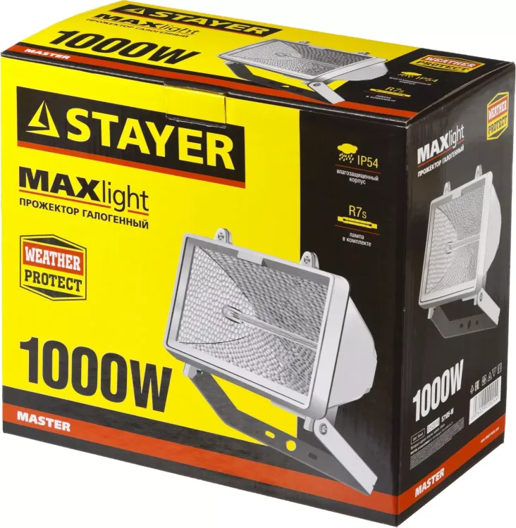 Прожектор STAYER "MASTER" MAXLight галогенный, с дугой крепления под установку, белый, 1000Вт 57105-W купить в Нягани