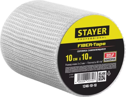 Серпянка самоклеящаяся FIBER-Tape, 10 см х 10м, STAYER Professional 1246-10-10 1246-10-10 купить в Нягани
