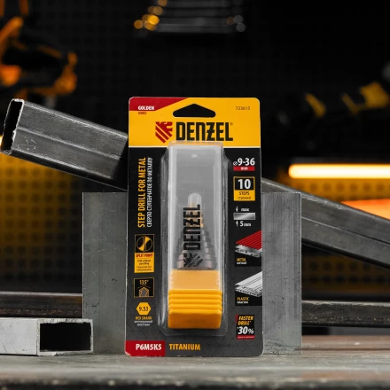 Сверло ступенчатое Denzel 723615, 9-12-15-18-21-24-27-30-33-36 мм, Р6М5К5, 6-гр. хвостовик купить в Нягани