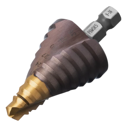 Сверло ступенчатое Denzel 723615, 9-12-15-18-21-24-27-30-33-36 мм, Р6М5К5, 6-гр. хвостовик купить в Нягани