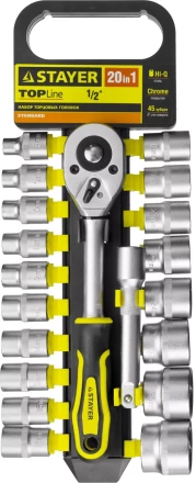 Набор STAYER &quot;STANDARD&quot;: Торцовые головки (1/2&quot;) на пластиковом рельсе, трещотка, удлинитель, 8-32мм, 20 предметов 27750-H20 купить в Нягани