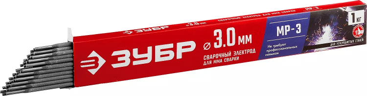 ЗУБР Д 3.0 х 350 мм, 1 кг в коробке, МР-3 рутиловый, электрод сварочный (40011-3.0) купить в Нягани