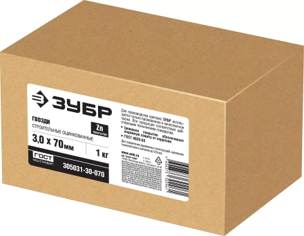 ЗУБР ГОСТ 4028-63, 70 x 3 мм, цинк, 1 кг, строительные гвозди (305031-30-070) купить в Нягани