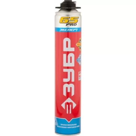 Пена ЗУБР &quot;ЭКСПЕРТ&quot; ПРО 65 профессиональная, монтажная, пистолетная, всесезонная, 850мл 41147_z01 купить в Нягани