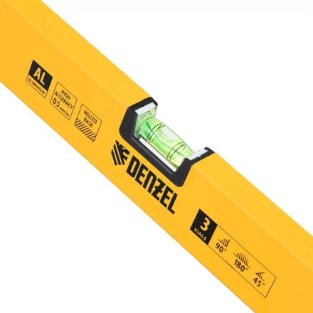 Уровень алюминиевый Denzel, магнит, фрезерованный, 3 глазка (1 зеркал.), 0,5 мм/м, 1000 мм, 33693 купить в Нягани