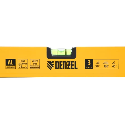 Уровень алюминиевый Denzel, магнит, фрезерованный, 3 глазка (1 зеркал.), 0,5 мм/м, 1000 мм, 33693 купить в Нягани