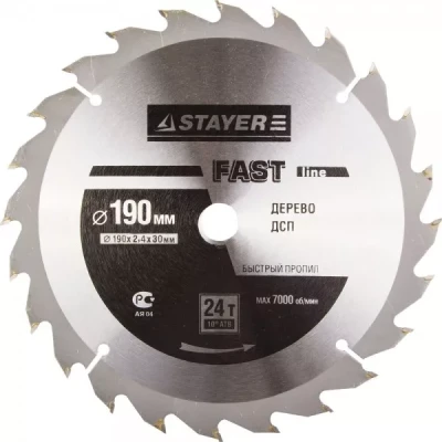 Диск пильный "FAST-Line" по дереву, 190х30мм, 24Т, STAYER 3680-190-30-24