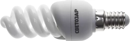 Энергосберегающая лампа СВЕТОЗАР &quot;КОМПАКТ&quot; спираль,цоколь E14(миньон),Т2,яркий белый свет(4000 К), 10000 час, 9Вт(45) 44353-09_z01 купить в Нягани