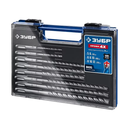 ЗУБР ПРОФИ-4Х 8 шт: 5/6х110, 6/8/10х160, 8/10/12х210 мм, набор SDS-plus буров (29313-H8-1) купить в Нягани
