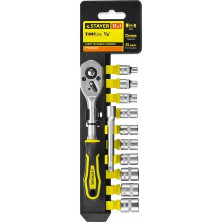 Набор STAYER &quot;STANDARD&quot;: Торцовые головки (1/4&quot;) на пластиковом рельсе, трещотка, удлинитель, 4-13мм, 12 предметов 27754-H12 купить в Нягани