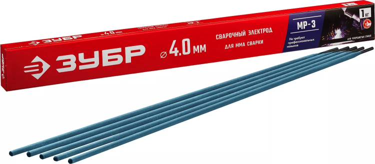 ЗУБР Д 4.0 х 450 мм, 1 кг в коробке, МР-3 рутиловый, электрод сварочный (40011-4.0) купить в Нягани