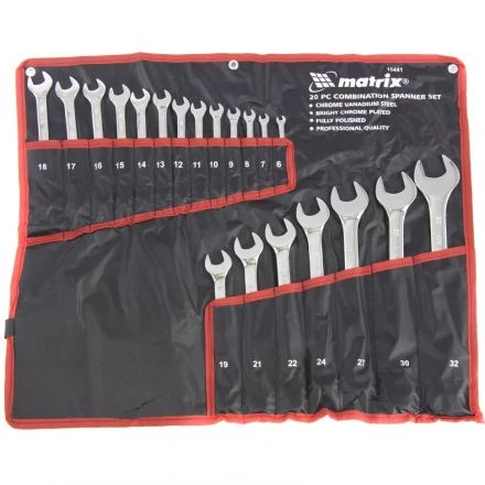 Набор ключей комбинированных 6-32 мм 20 штук CrV полированный хром MATRIX 15441 купить в Нягани