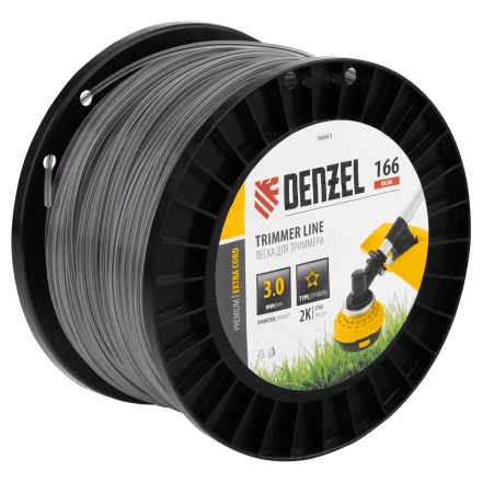 Леска для триммера двухкомпонентная звезда  Denzel 96843, 3,0мм х 166м, на DIN катушке EXTRA CORD купить в Нягани