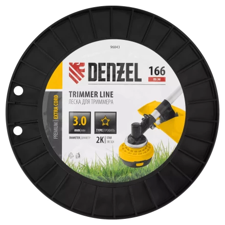 Леска для триммера двухкомпонентная звезда  Denzel 96843, 3,0мм х 166м, на DIN катушке EXTRA CORD купить в Нягани