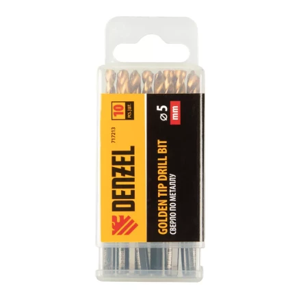 Сверло по металлу Denzel, 5 мм, HSS-Tin, Golden Tip, набор 10 шт., 717213 купить в Нягани