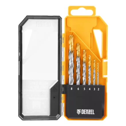 Набор сверл по металлу Denzel, 2-8мм, Р6М5-TiN, Golden Tip, 6 шт, 723000 купить в Нягани