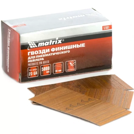 Гвозди финишные шпильки 23GA для пн. нейлера финишного диам. 0,64 мм длина -30 мм,5000 шт MATRIX 57681 купить в Нягани