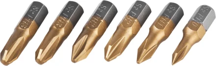 Набор JCB: Биты, хромомолибденовая сталь S2, титановое покрытие, 6 пред.: PH№ 0,1,2х2шт,3х2шт, 25мм JPL001 купить в Нягани