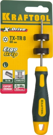 Отвертка KRAFTOOL, Cr-Mo-V сталь, двухкомпонентная противоскользящая рукоятка, TORX Hole, №8x60мм 250077-8-060 купить в Нягани