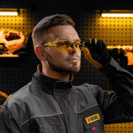 Очки защитные открытые Denzel 89199, поликарбонатные, желтая линза купить в Нягани