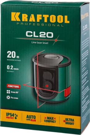 Нивелир лазерный линейный CL 20, сверхъяркий, KRAFTOOL 34700, двухлучевой, 20м, IP54, точн. 0,2 мм/м 34700 купить в Нягани
