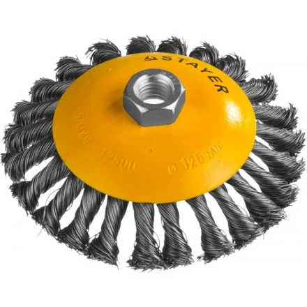STAYER &quot;PROFESSIONAL&quot;. Щетка коническая для УШМ, жгутированная стальная проволока 0,5мм, 125ммхМ14 35135-125 купить в Нягани
