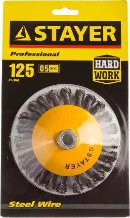 STAYER &quot;PROFESSIONAL&quot;. Щетка коническая для УШМ, жгутированная стальная проволока 0,5мм, 125ммхМ14 35135-125 купить в Нягани
