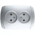 Розетка СВЕТОЗАР &quot;АКЦЕНТ&quot; двойная в сборе, без заземления, цвет серебристый металлик, 16А/~250В SV-54202-SM купить в Нягани