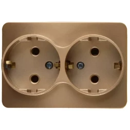 Розетка СВЕТОЗАР "ГАММА" с заземлением, двойная, без вставки и рамки, цвет золотой металлик, 16А/~250В SV-54107-GM