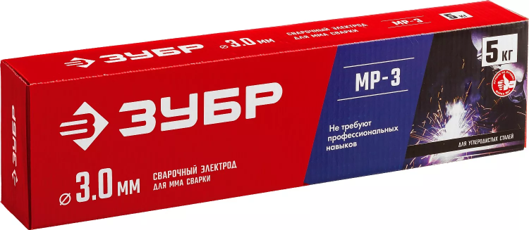 ЗУБР Д 3.0 х 350 мм, 5 кг в коробке, МР-3 рутиловый, электрод сварочный (40015-3.0) купить в Нягани