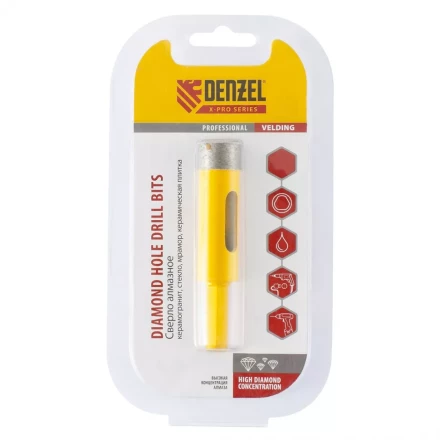 Сверло алмазное по керамограниту 14мм мокрое резание трёх гранный хвостовик DENZEL 72676 купить в Нягани