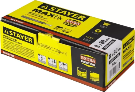 Дюбель-гвоздь полипропиленовый, потайный бортик, 8 x 80 мм, 50 шт, STAYER Master 30645-08-080 30645-08-080 купить в Нягани