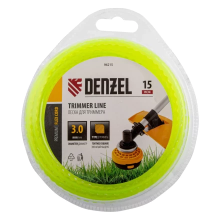 Леска для триммера зубчатый квадрат Denzel, 3мм х 15м, блистер FLEX CORD, 96215 купить в Нягани