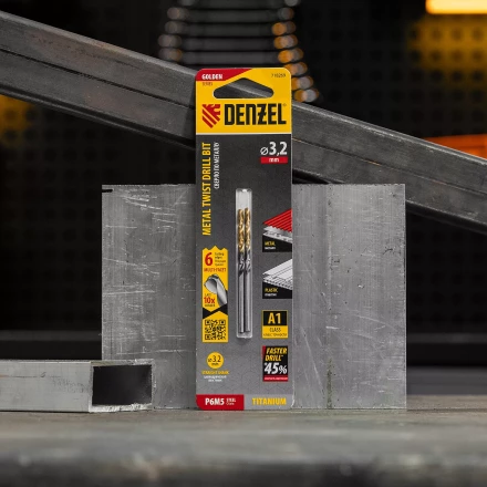 Сверло спиральное по металлу 3,2 x 65мм, Р6М5, Golden Tip, многогранная заточка, 2шт. Denzel 718269 купить в Нягани