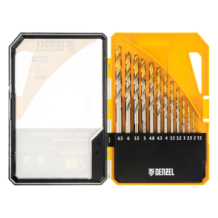 Набор сверл по металлу Denzel 723002, 1,5-6,5мм, Р6М5-TiN, Golden Tip, 13 шт купить в Нягани
