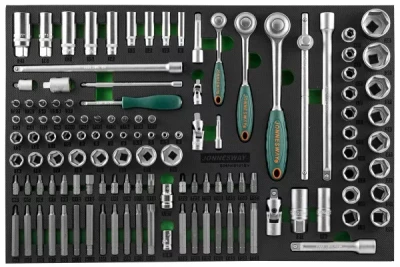 Набор головок торцевых 1/4" 3/8" 1/2"DR 81предмет вставок бит-40предметов EVAложемент Jonnesway S04H45121SV 49275