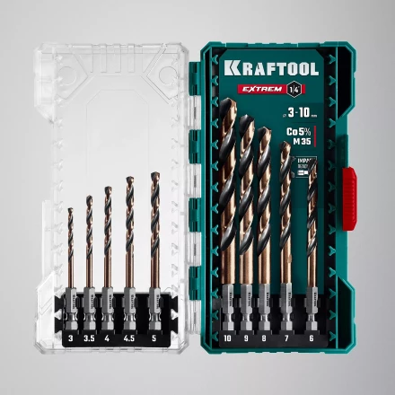 Набор сверл по металлу, хвостовик НЕХ-1/4, сталь М35-Со5% 29652-H10 купить в Нягани