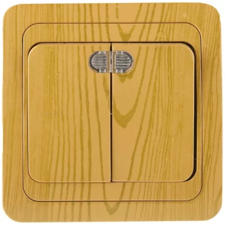 Выключатель СВЕТОЗАР &quot;ГАММА&quot; с подсветкой, двухклавишный, цвет ольха, 10A/~250B SV-54135-A купить в Нягани