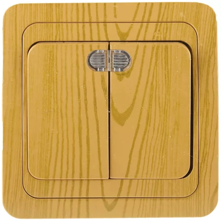 Выключатель СВЕТОЗАР &quot;ГАММА&quot; с подсветкой, двухклавишный, цвет ольха, 10A/~250B SV-54135-A купить в Нягани