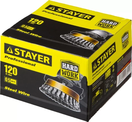 STAYER &quot;PROFESSIONAL&quot;. Щетка чашечная для УШМ, жгутированная стальная проволока 0,5мм, 120ммхМ14 35128-120 купить в Нягани