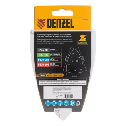 Треугольник абразивный на ворc. подложке под &quot;липучку&quot;, перф., P 240, 150х150х100 мм, 5 шт. Denzel 738667 купить в Нягани