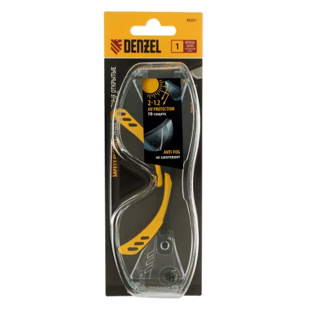 Очки защитные открытые Denzel 89201, поликарбонатные, увеличенная прозрачная линза,  регулируемые дужки купить в Нягани